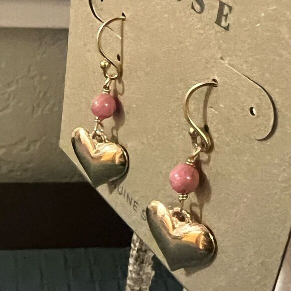 Studio Barse Gold Heart Earrings with Pink Beads - Picture 2 of 6